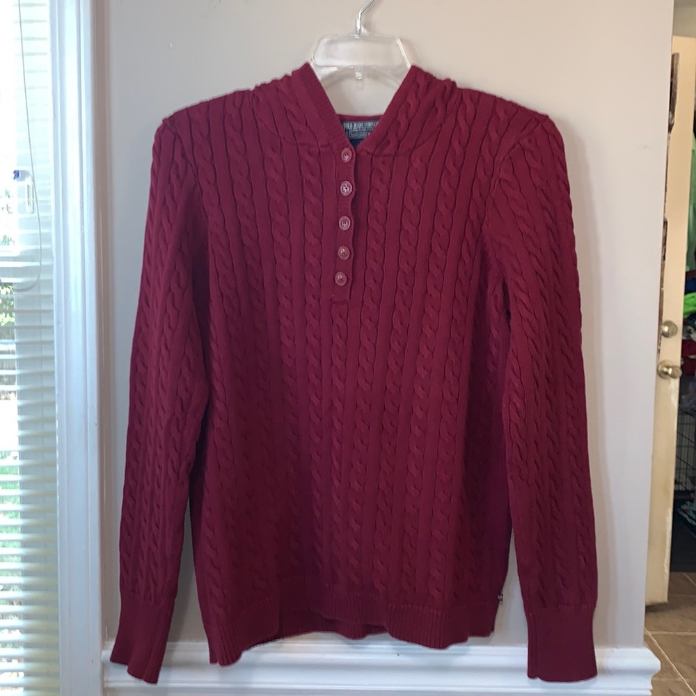 Polo Jeans Company Men’s L Burgundy Cable Knit Hooded Henley Sweater